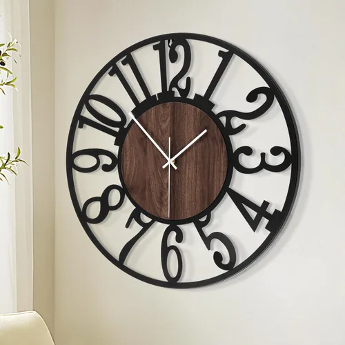 Miniatura 8 de 1st owned Reloj de pared para sala de estar - 33 cm Silencioso sin tictac, funciona con baterías, metal negro, relojes de pared de madera antigua