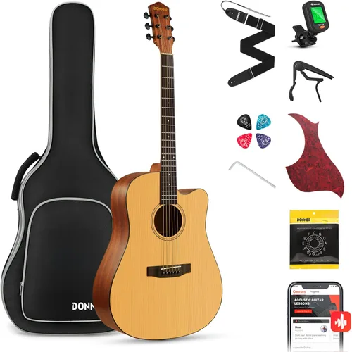 Miniatura 10 de Donner guitarra acústica negra para principiantes, adultos, adolescentes, kits de iniciación - Juego completo de guitarra acústica