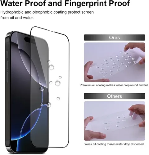 Miniatura 5 de Paquete de 2 protectores de pantalla para iPhone 15 Pro + 2 protectores de lente de cámara 9H + vidrio templado de grado militar, inastillable