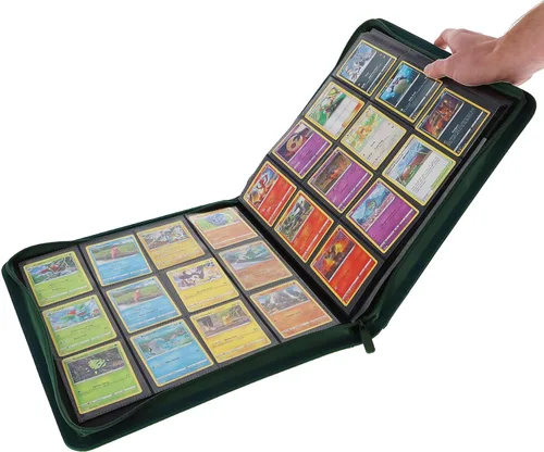 Miniatura 6 de BCW Z-Folio LX - Cartera con cremallera – Álbum de 12 bolsillos de cuero sintético verde premium – Cremallera segura – Capacidad de 480 tarjetas