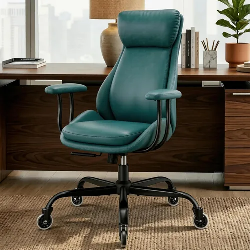 Miniatura 12 de E-Motie Silla de escritorio para oficina en casa, silla de computadora ergonómica con soporte lumbar, altura ajustable, con ruedas de PU, silla