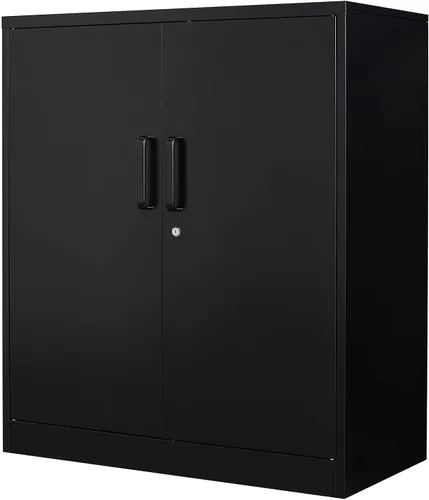 Yizosh Armario de almacenamiento de metal con 2 puertas y 2 estantes ajustables, armario de pared de garaje de 35.5 pulgadas, gabinete de mostrador