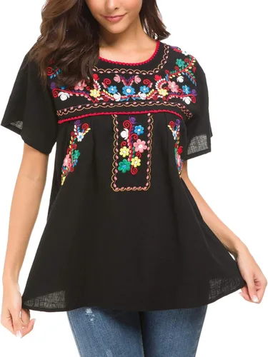 Miniatura 2 de YZXDORWJ - Cómoda blusa mexicana bordada de verano y sin mangas para mujer