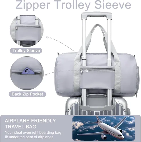 Miniatura 5 de Bolsa de viaje deportiva para gimnasio para hombres y mujeres con compartimento para zapatos, bolsillo húmedo, Gris (Pure Grey), Bolsa de gimnasio