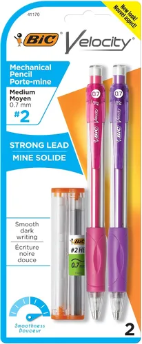 Miniatura 2 de BIC Lápices mecánicos Velocity, con barril colorido, punta media (0.7mm), paquete de 2 unidades de lápices mecánicos con borradores