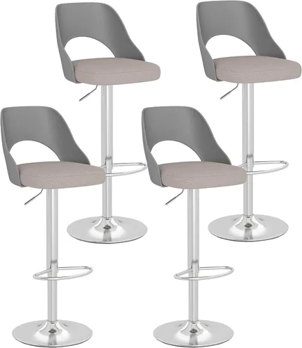 Miniatura 22 de HENGJIANYI Taburete de bar giratorio ajustable en altura con respaldo hueco, silla tapizada con base de metal negro, asiento negro