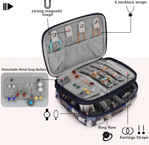 Miniatura 2 de Teamoy Estuche organizador de joyas de viaje, soporte para bolsa de almacenamiento para collares, aretes, anillos, reloj y más, alta capacidad