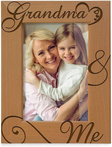 KATE POSH Marco de fotos de madera natural grabado con texto en inglés «Grandma and Me», «I Love You Grandma», Grandparent's Day, Best Grandma Ever,