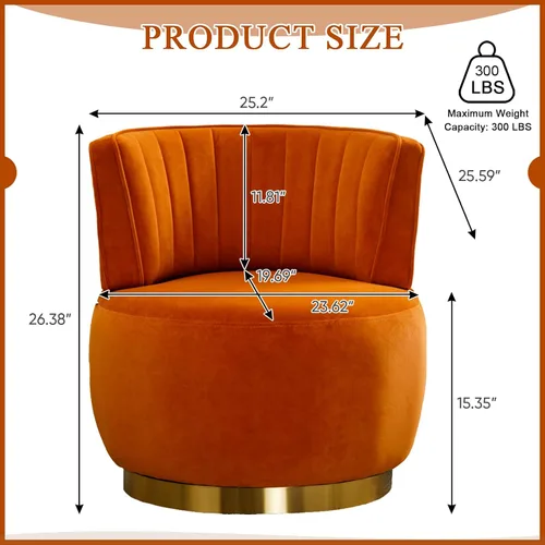 Miniatura 2 de Silla giratoria de terciopelo, moderna silla decorativa tapizada, silla redonda giratoria de 360° con base de metal dorado, cómoda silla de brazo