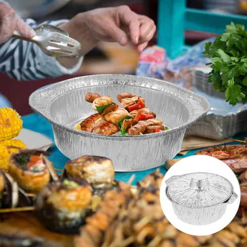 Miniatura 9 de COHEALI Ollas desechables de papel de aluminio con tapas de 10.03 x 8.66 x 3.74 pulgadas, bandejas de almacenamiento de alimentos para barbacoa