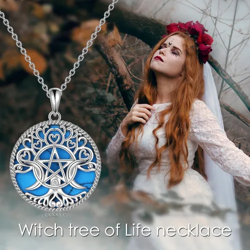 Miniatura 5 de YFN Collar de diosa de triple luna plata de ley pentagrama pentagrama ópalo pagano wiccano magia amuleto de árbol de la vida joyería para mujeres