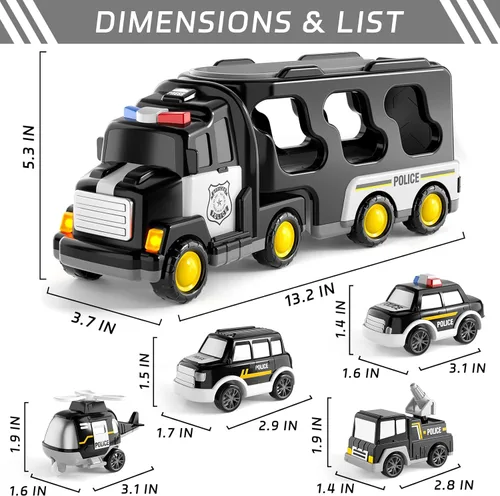 Miniatura 9 de Bennol Juguetes de camiones de policía para niños pequeños de 5 en 1 para niños de 1, 2, 3, 4 y 5 años, vehículos de rescate de policía, camiones