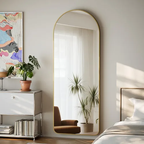 Miniatura 7 de HARRITPURE Espejo Arqueado de Cuerpo Entero - 64"x21" Espejo Grande de Pie con Marco de Aluminio, Espejos de Tocador con Soporte para Dorado-re