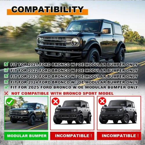 Miniatura 2 de Protección de rejilla para parachoques delantero ROXX para Ford Bronco 2021-2025 con parachoques delantero modular de fábrica,