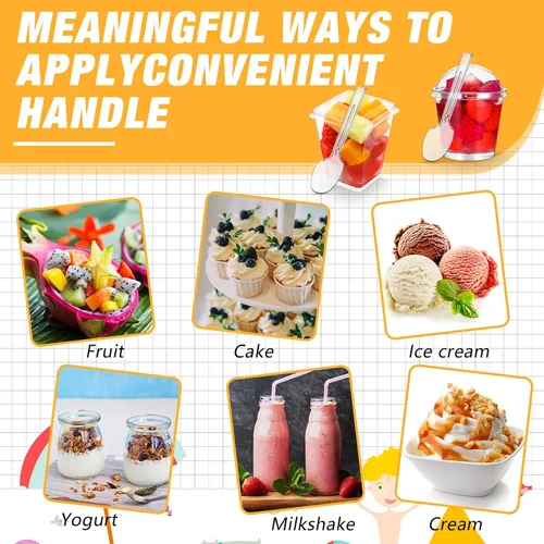 Miniatura 5 de Eaasty 100 juegos de tazas de postre con tapas y cucharas, vasos de plástico para yogur, parfait y aperitivo, recipientes redondos y cuadrados