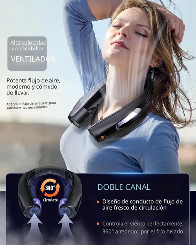 Miniatura 5 de ZEEFO Ventilador de cuello portátil, ventilador personal manos libres, funciona con batería de 6000 mAh, ventilador recargable USB con 6 velocidades