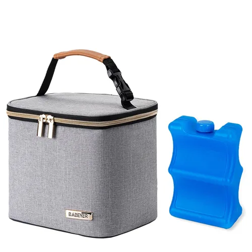 Bolsa enfriadora de leche materna con bolsa de hielo para 4 biberones grandes de hasta 5 onzas, bolsa enfriadora de biberones ideal para madres gris