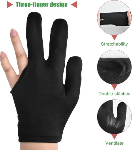 Miniatura 2 de AccEncyc Guantes de billar con 3 dedos, 20 unidades, guantes de billar, guantes deportivos universales para mano izquierda derecha, guantes
