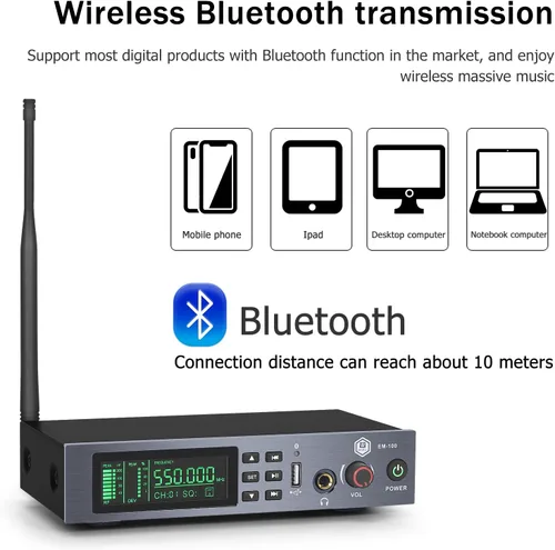 Miniatura 3 de W IN-MIX EM100 UHF Sistema de monitor intrauditivo inalámbrico - 1 canal con 1 sistema IEM mono bodypack, tecnología PLL, rango de 300 pies