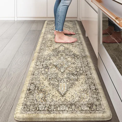 Miniatura 22 de KIMODE Alfombra de Cocina Antifatiga 2 Piezas, Alfombras de Cocina Antideslizantes e Impermeables, Alfombra de Cocina de Estilo Rústico en Gris