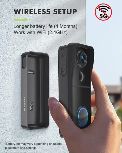 Miniatura 2 de MUBVIEW - Timbre con cámara de puerta inalámbrico con timbre, timbre de video - sin suscripción, cambiador de voz, personalización de zonas