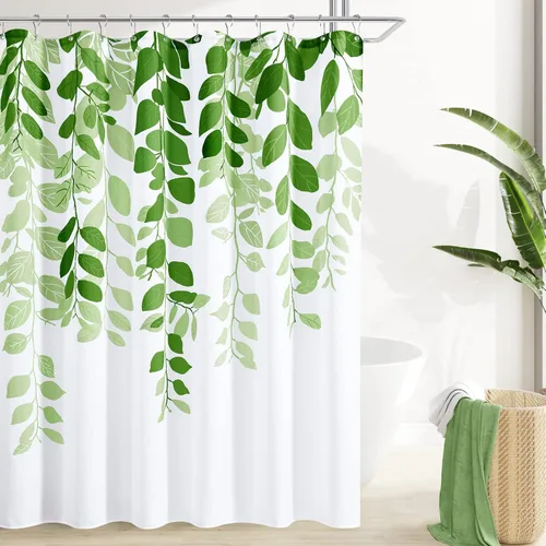 Miniatura 25 de BOODII Cortinas de ducha negras de 36 x 72 pulgadas, cortina de ducha de eucalipto de primavera para baño, cortina de baño con textura de flameado