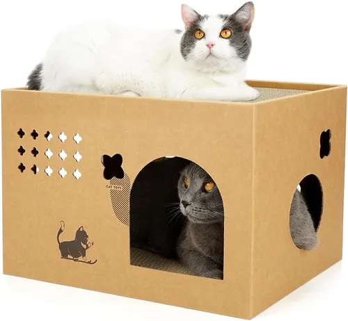 Miniatura 12 de Paquete de 6 almohadillas para arañazos para gatos con caja, rascador de cartón para gatos de interior, tabla de rascar reversible con cama