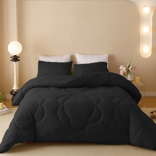 Miniatura 9 de CLOTHKNOW Juego de edredón a rayas tamaño King de 3 piezas, juego de edredón negro y blanco, edredón suave de estilo granja con 2 fundas de almohada
