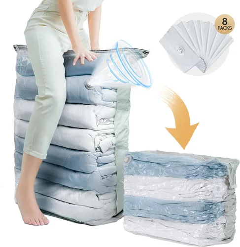 Miniatura 17 de TAILI Paquete de 8 bolsas de almacenamiento al vacío, bolsas de ahorro de espacio (3 Jumbo + 5 medianas), bolsas selladas al vacío para ropa, ropa