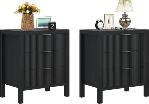 Miniatura 8 de Mesita de noche con almacenamiento, mesitas de noche de madera estilo granja con 3 cajones, mesita de noche estilo bohemio alta para dormitorio