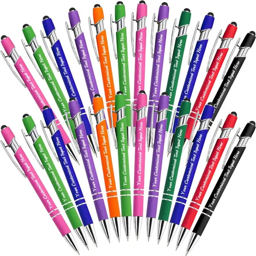 Miniatura 50 de Bolígrafo personalizado, 50 bolígrafos personalizados, grabado a granel con logotipo de nombre, lápiz digital de tinta negra suave con toque