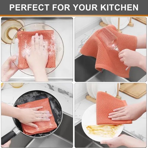 Miniatura 235 de Kitinjoy - Paños de cocina de 100 % algodón, tela de tejido gofrado, paño de limpieza ultrasuave, absorbente y de secado rápido. Beige