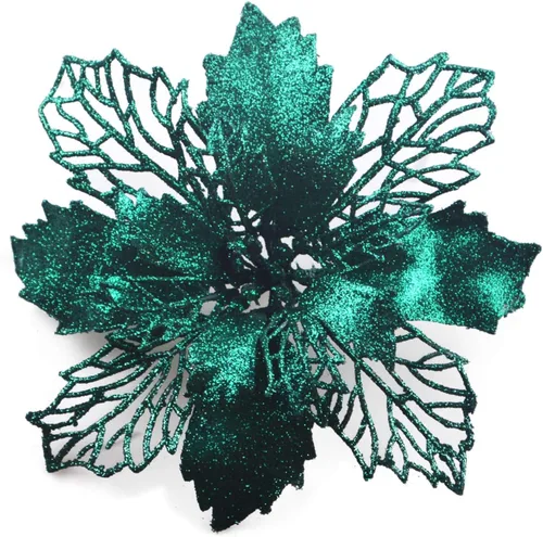 Miniatura 9 de Paquete de 12 flores de Pascua artificiales con purpurina para corona de Navidad, adornos de flores para árbol de Navidad, 6'' (16cm) de diámetro