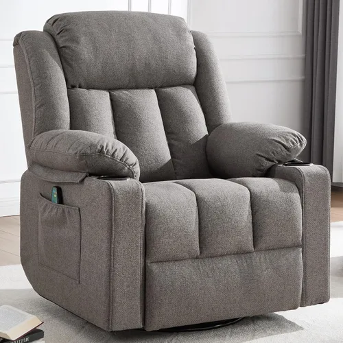 Miniatura 9 de Ketaiyou Rocker - Silla reclinable giratoria para adultos, deslizador reclinable manual grande con masaje y calor, cómoda y suave tela para sala