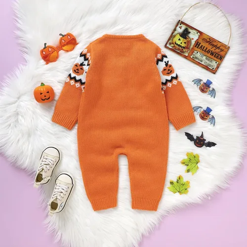 Miniatura 5 de Mameluco de punto de gran tamaño con cuello redondo y botones de manga larga para bebé niño y niña