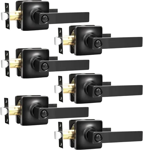 Miniatura 27 de GOBEKOR Paquete de 1 manija de paso, manijas de puerta negras para cerradura de puerta de armario, manija de puerta interior sin llave con cerradura