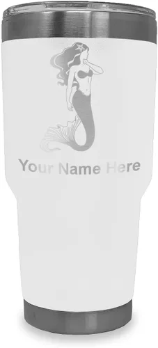 Miniatura 19 de LaserGram Vaso aislado al vacío de 20 onzas, sirena, grabado personalizado incluido (negro)