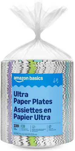 Amazon Basics Ultra - Platos de papel, 8.62 pulgadas, desechables, 880 unidades (4 paquetes de 220)