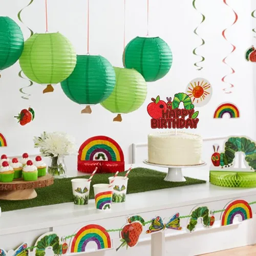 Miniatura 5 de Hunger Caterpillar - Decoración para pastel de cumpleaños, cuentos de hadas, oruga muy hambrienta, mariposa, decoración de pastel de cumpleaños