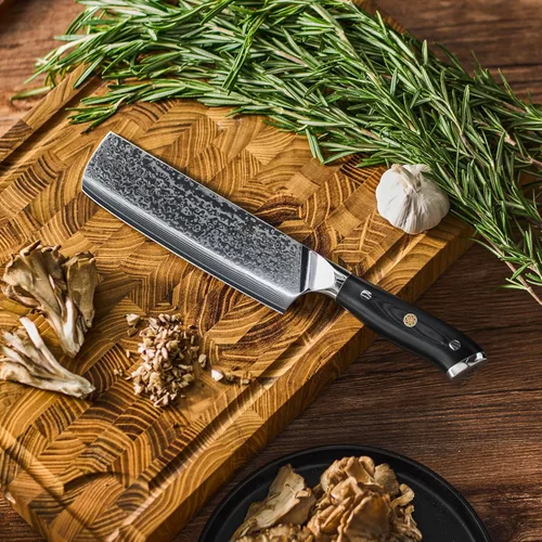 Miniatura 9 de KYOKU Cuchillo Nakiri de 7 pulgadas, serie Shogun, estilo japonés VG10, núcleo de acero, hoja de damasco, con funda y estuche