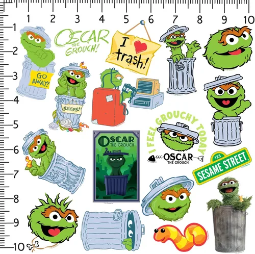 Miniatura 2 de Sesame Street Oscar The Grouch - Paquete de calcomanías de vinilo de 50 unidades – Calcomanías grandes impermeables troqueladas para laptop, botella