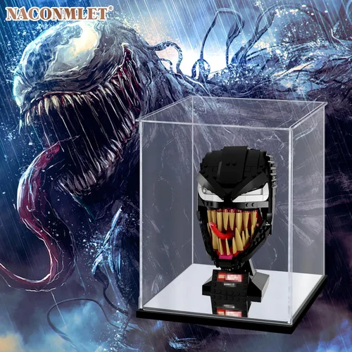 Miniatura 5 de Vitrina de acrílico transparente premium con iluminación LED – Escaparate a prueba de polvo con protección UV para máscara Lego Venom 76187, cascos