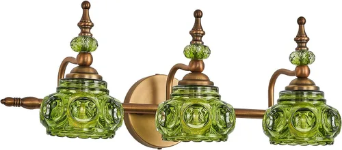 Miniatura 24 de Apliques de pared vintage, iluminación de pared de 1 luz con pantalla de cristal, acabado de latón antiguo cepillado mate, lámpara de pared