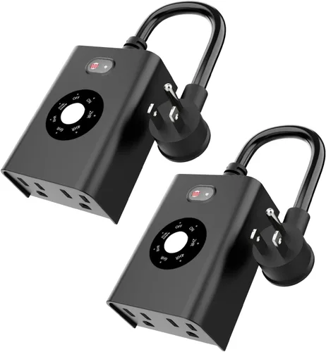 Miniatura 10 de New One Temporizador con sensor de luz para exteriores, impermeable, temporizador de atardecer a amanecer, 2 tomas de tierra, interruptor de enchufe