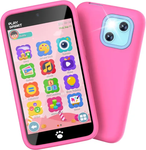 Miniatura 10 de MOMILLA Teléfono inteligente de juguetes para niños, pantalla táctil de 3.97 pulgadas, 16 GB, cámaras duales con más de 45 calcomanías, más de 210
