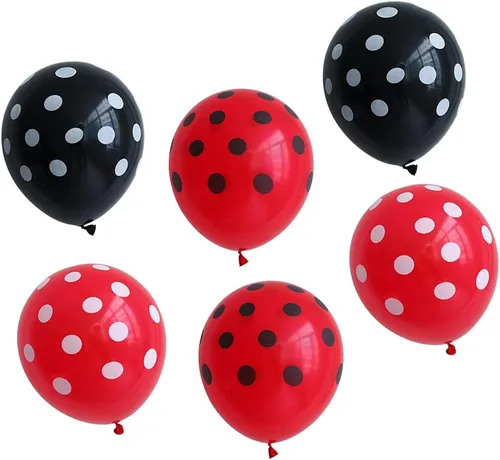 60 globos de lunares rojos y negros de mariquita, globos de punto ondulado, suministros de decoración de cumpleaños, boda, fiesta, juguetes para