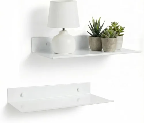Miniatura 12 de Z metnal Estantes decorativos pequeños, mini estante flotante de exhibición de pared para altavoces inteligentes coleccionables, aluminio, montaje