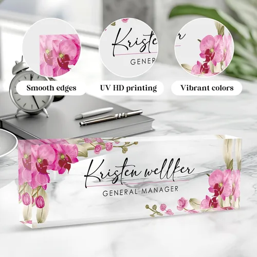Miniatura 3 de Placa de identificación personalizada para escritorio - Accesorio de acrílico (Orquídea mariposa rosa)
