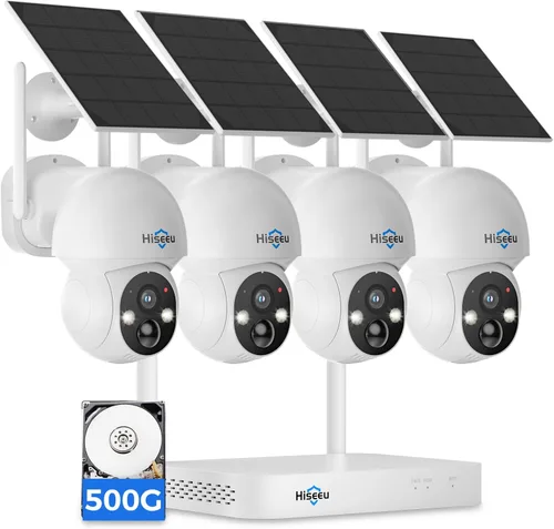 Miniatura 10 de Hiseeu Cámara de seguridad solar para exteriores, cámaras de 4MP, sistema de cámaras de seguridad inalámbricas para el hogar, visión nocturna a