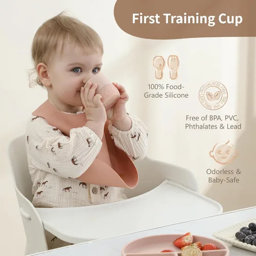 Miniatura 4 de Moonkie Tazas de silicona para bebés de 4 meses en adelante Pequeñas tazas de entrenamiento abiertas para bebés con confeti espolvoreado